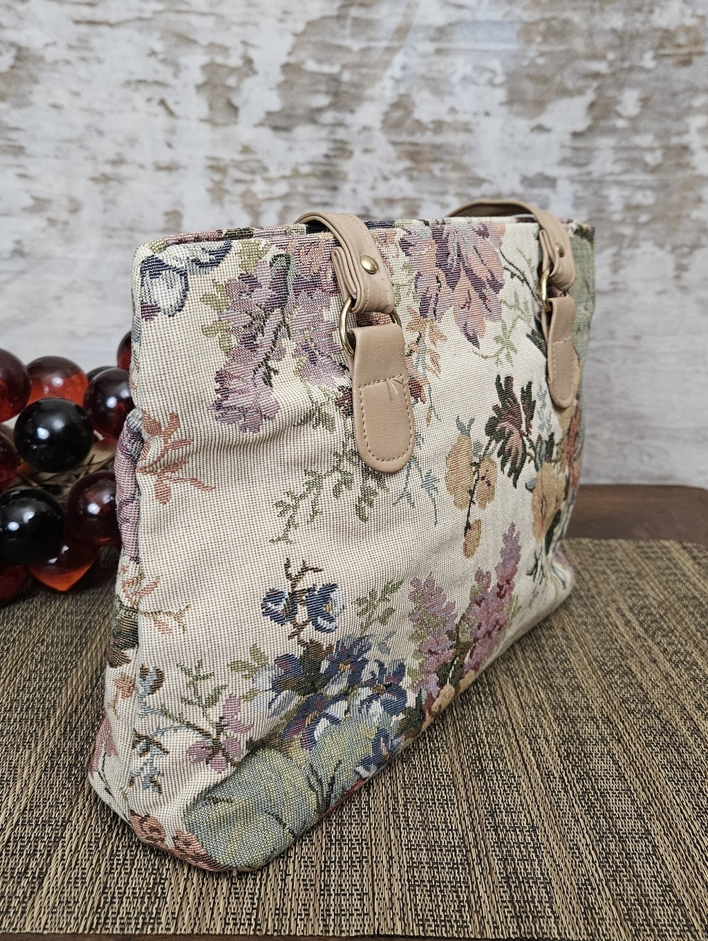 Vintage Floral Tapestry Purse Bag 80s 90s Cottagecore - Picture 3 of 10